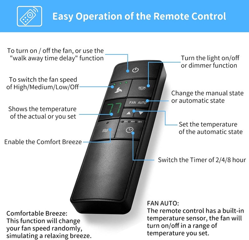 CENMING Universal Thermostatic Ceiling Fan Remote Control Kit with Holder for Hampton Bay Home Decorators Collection Hunter,Multiple Speed Control Timer Light Dimming,Replacement for HD3 2AAZPHD3 TR222A TX031 - Image 5